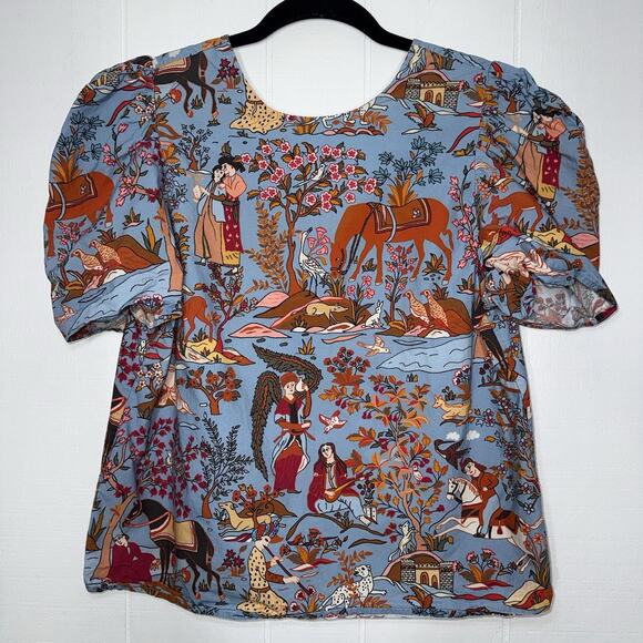 RHODE Tops - Rhode Women’s Asia Inspired Printed Blouse Puff Sleeves Size Medium